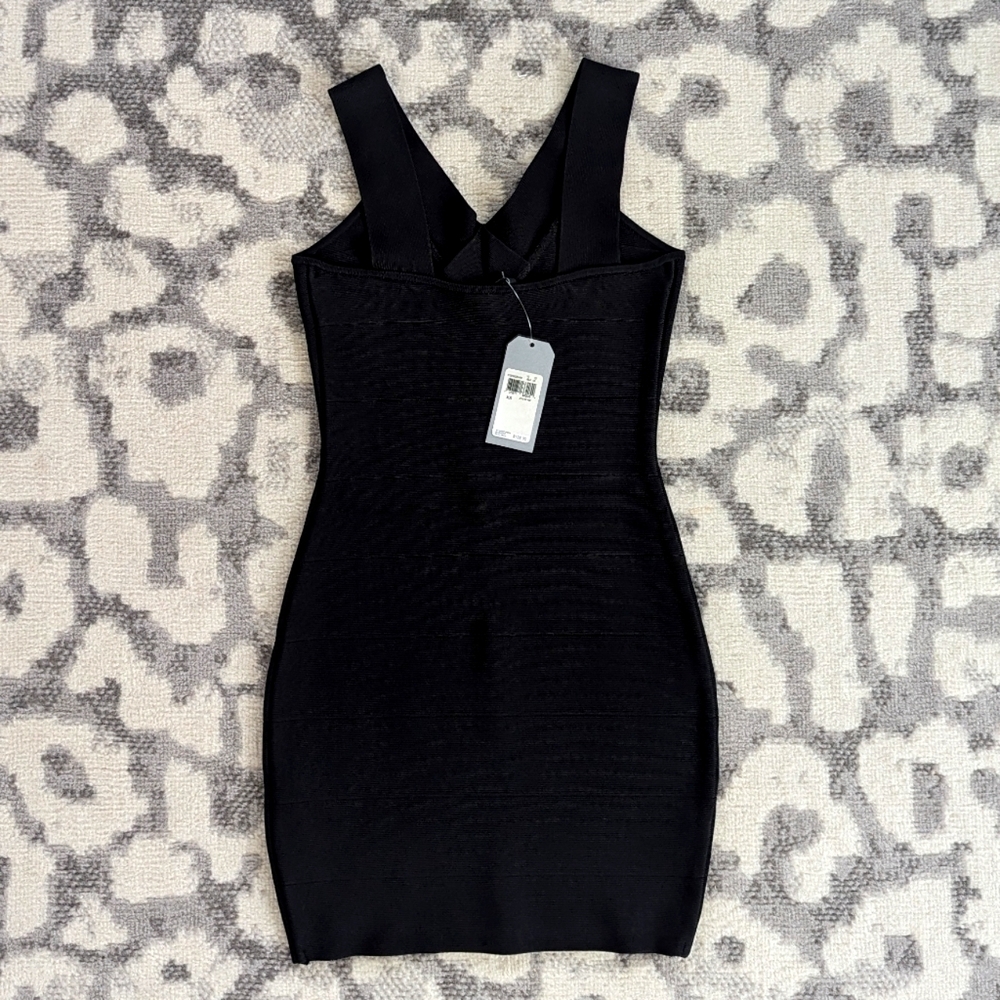 Guess Black Ribbed Bodycon Mini V-neck Dress Size XS NEW WITH TAGS - Picture 8 of 8